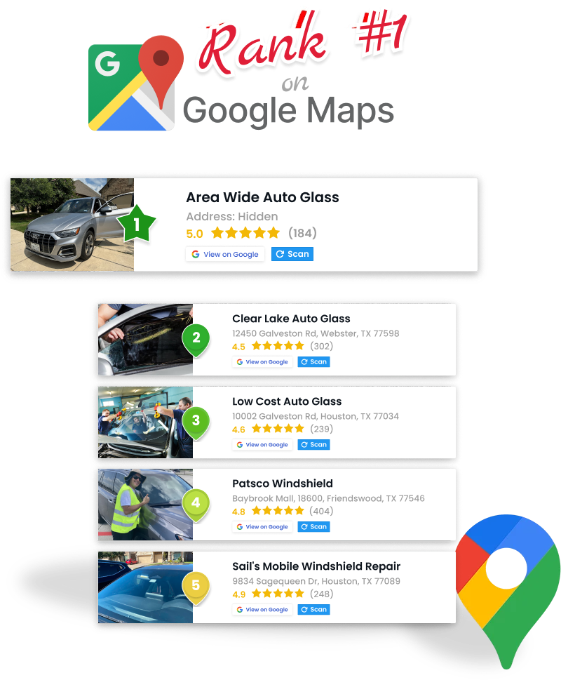 Area Wide Auto Glass Rank #1 on Google Maps