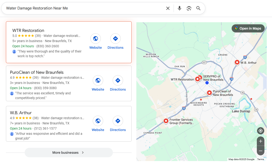 Rank 1 in Florida Map Pack by Local SEO Services for Water Damage and Restoration Companies